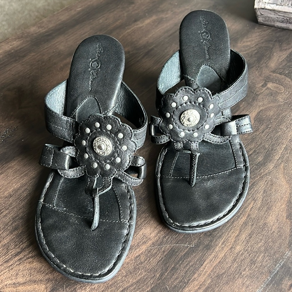 Born Crown black, leather wedge style heel sandals